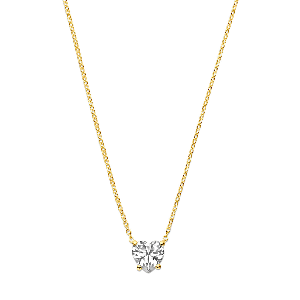 Ketting met hanger hart zirkonia 14k geelgoud