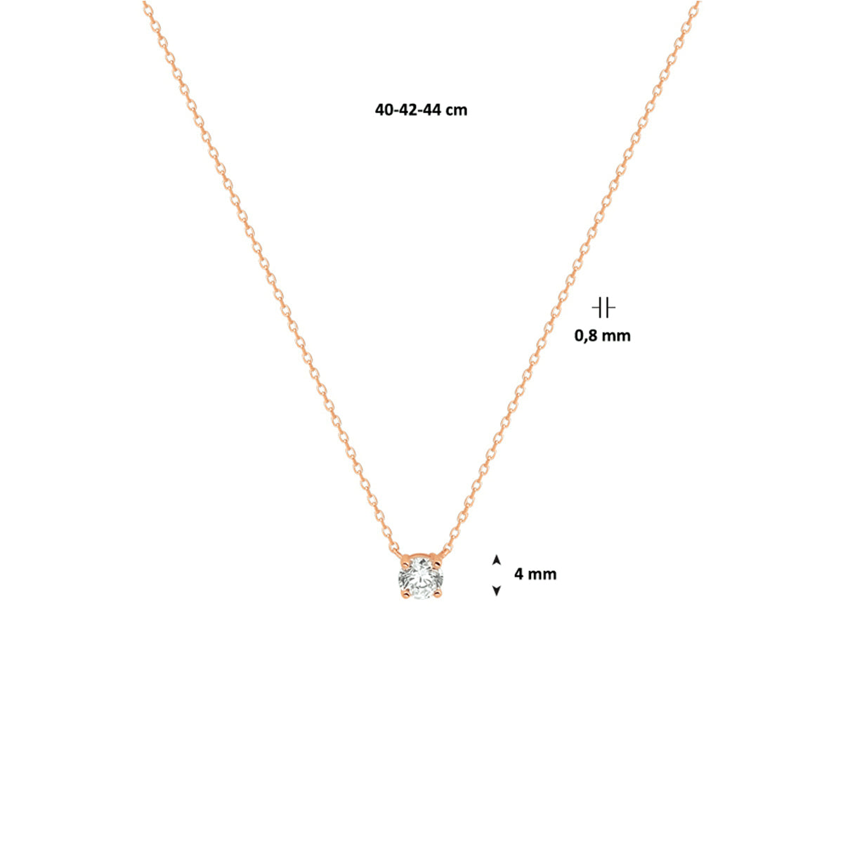 Ketting zirkonia 40 - 42 - 44 cm 14k witgoud, 14k roségoud of 14k geelgoud