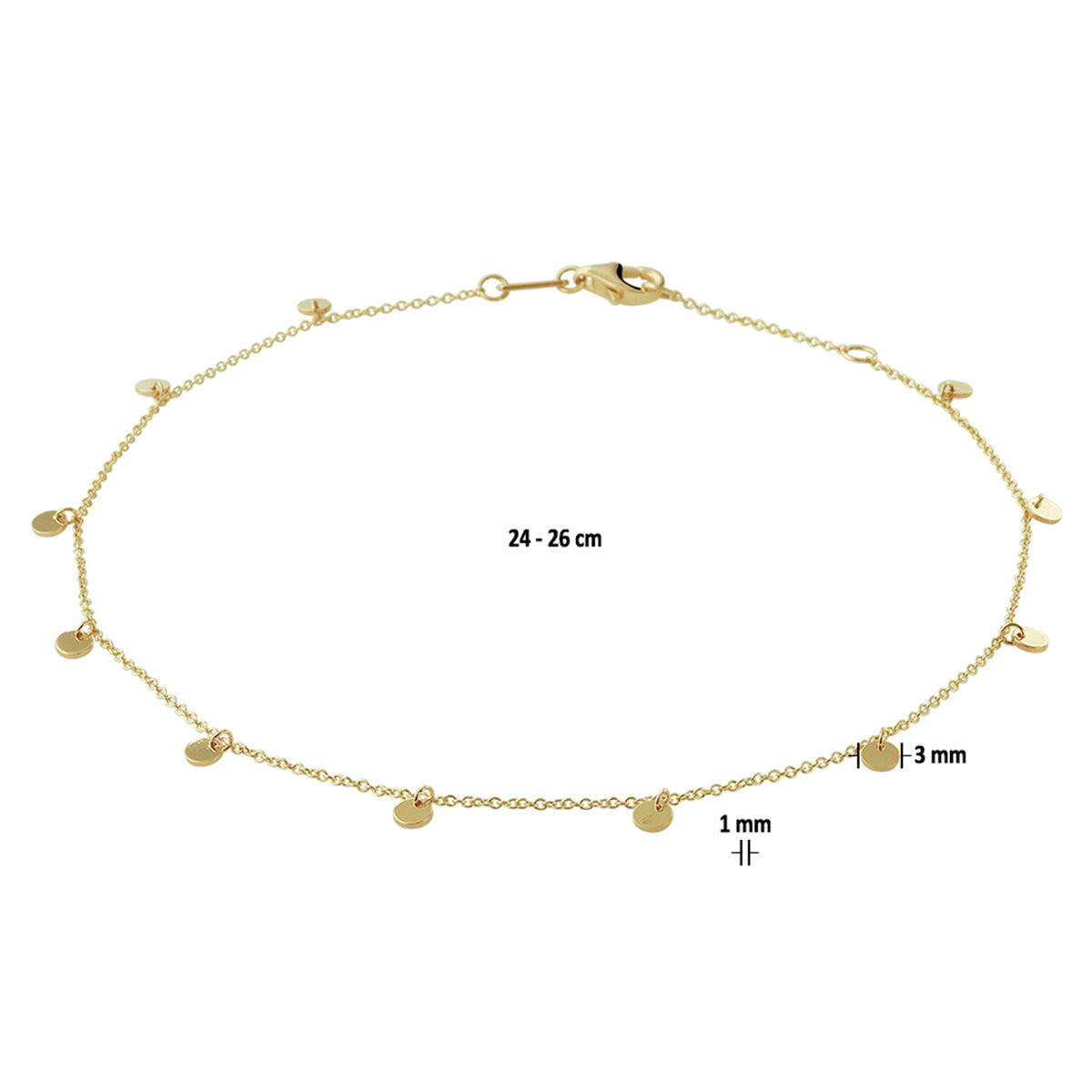 Enkelbandje rondjes 1,0 mm 14k geelgoud