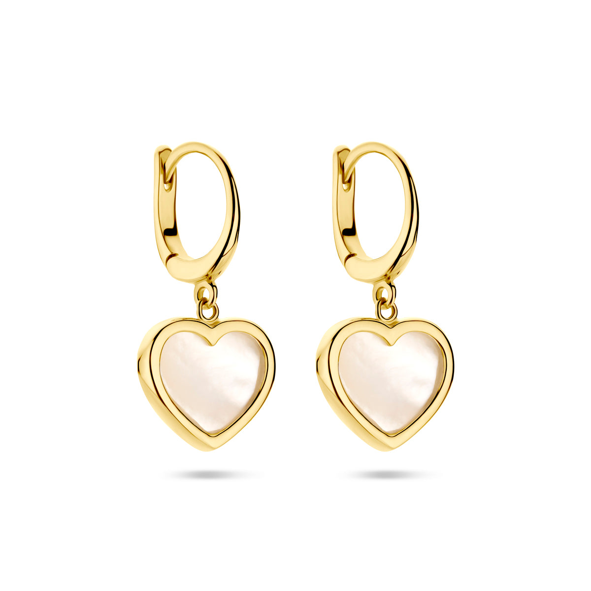Klapoorringen hart met onyx of parelmoer 14k geelgoud