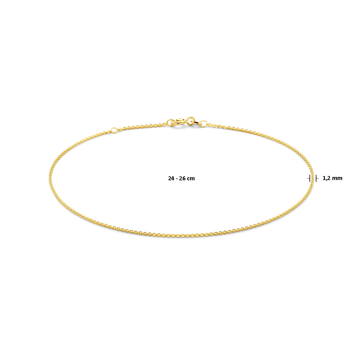 Ketting of enkelband anker plat 1,2 mm 14K geelgoud