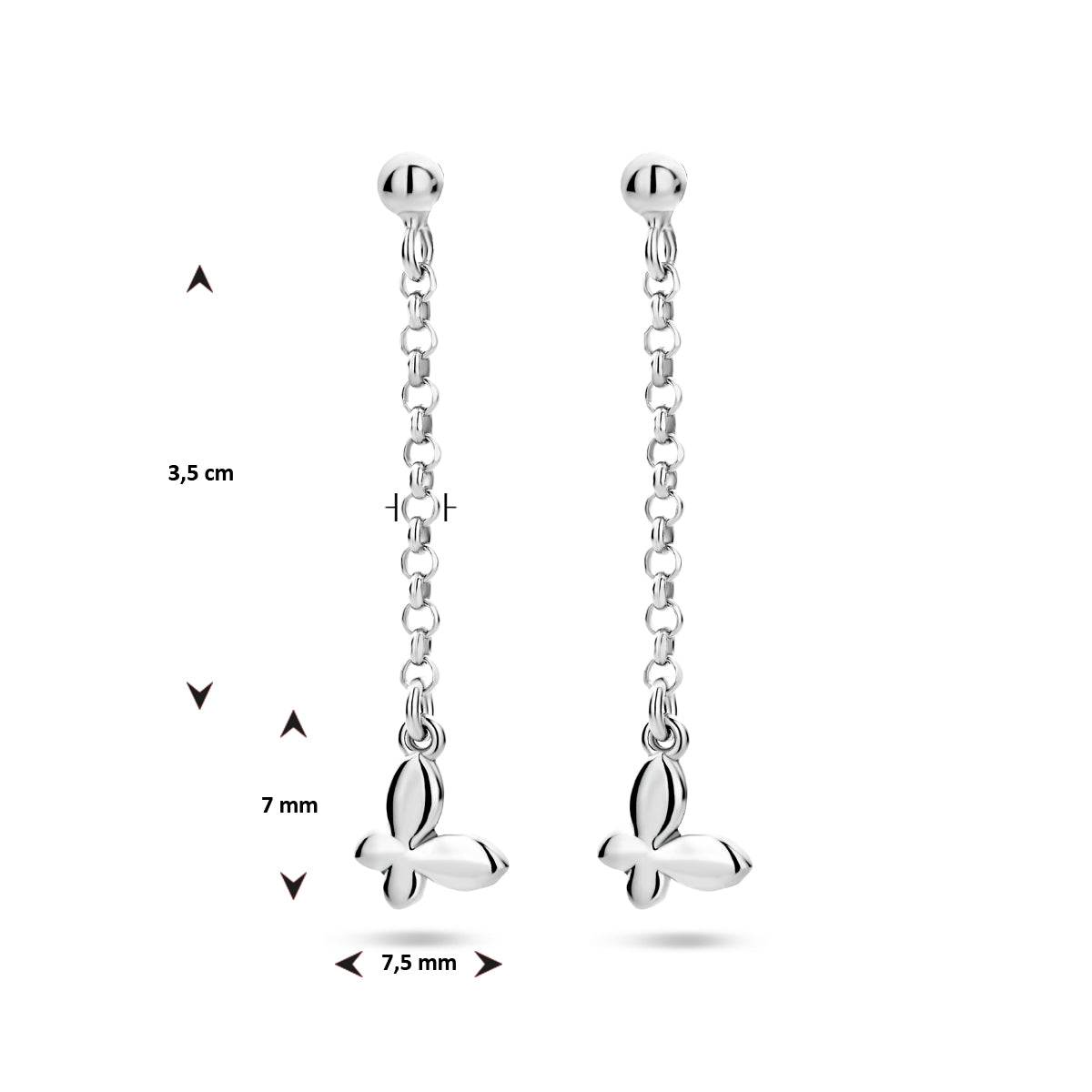 Oorhangers vlinder zilver gerhodineerd