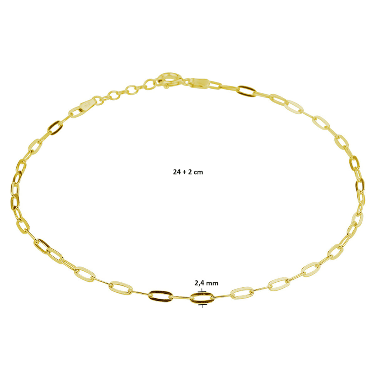 Enkelbandje anker 2,4 mm 24 + 2 cm zilver verguld (geel)