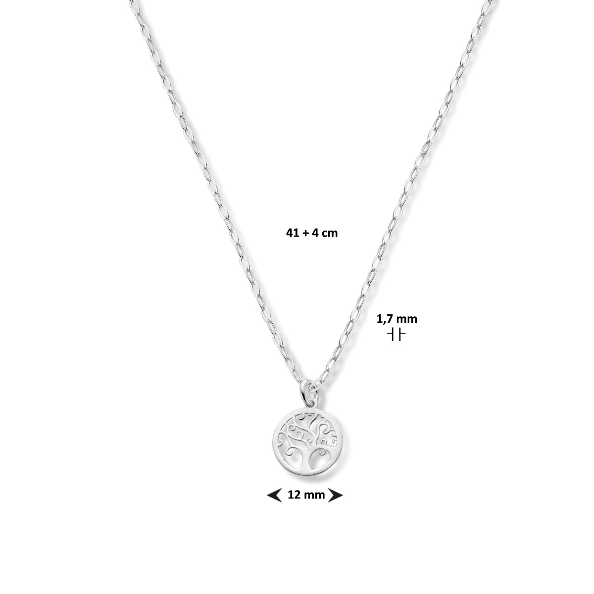 Ketting levensboom 41 + 4 cm zilver gerhodineerd