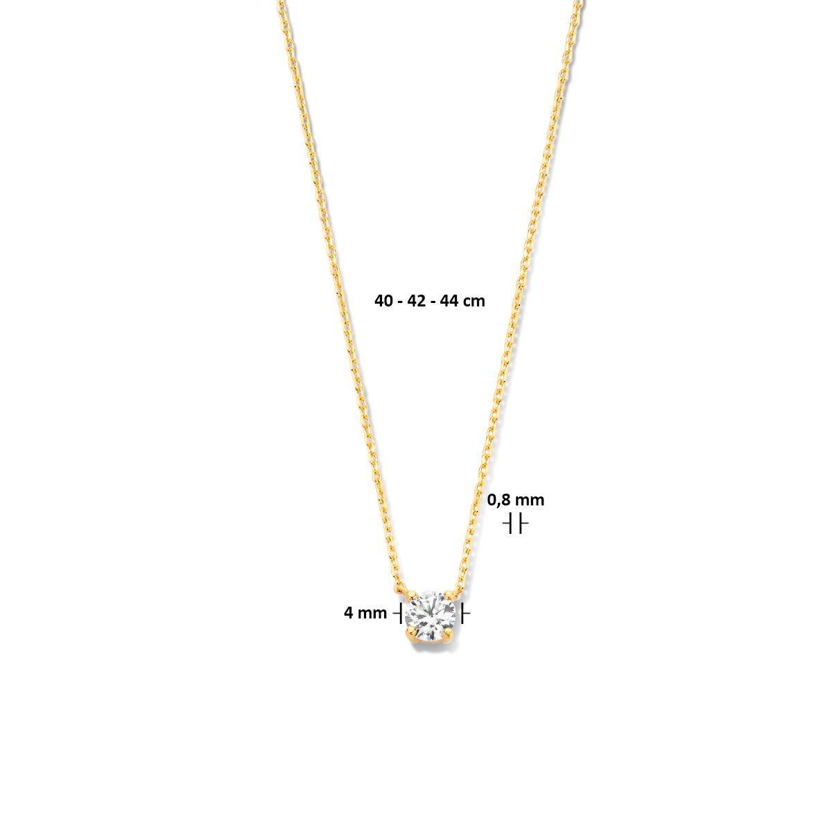Ketting zirkonia 40 - 42 - 44 cm 14k witgoud, 14k roségoud of 14k geelgoud