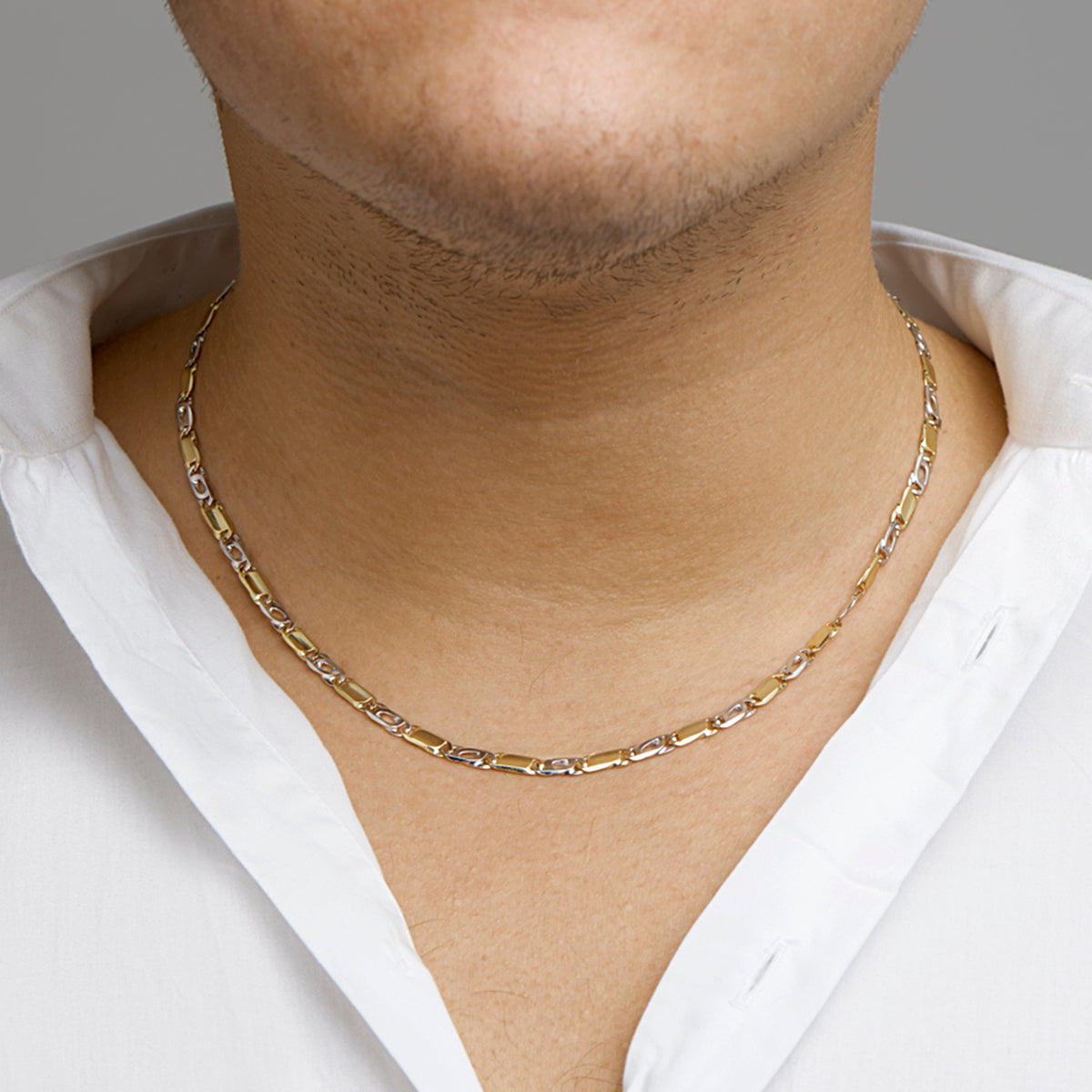 Ketting valkenoog met tussenstuk 4,2 mm 14k bicolor goud 14k geel en witgoud