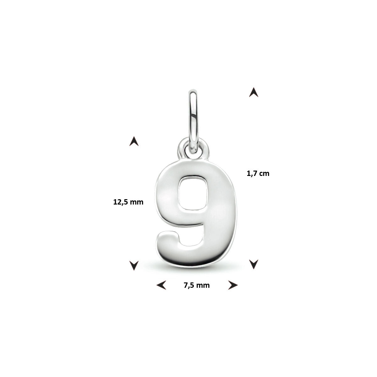 Hanger cijfer zilver gerhodineerd