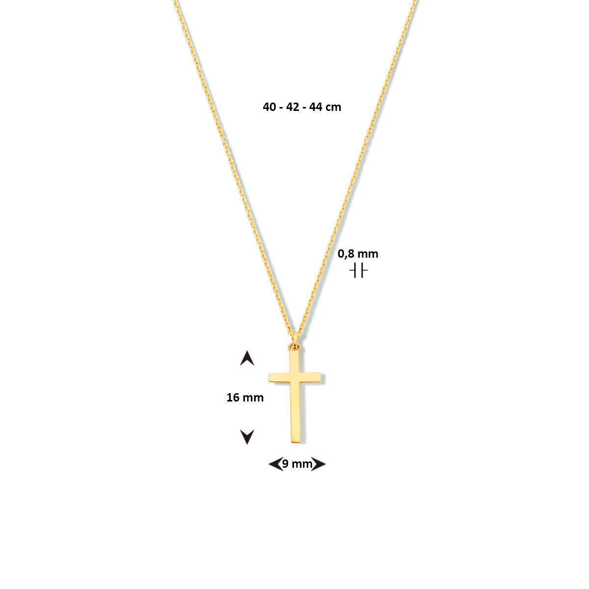Ketting kruis 40 - 42 - 44 cm 14k geelgoud