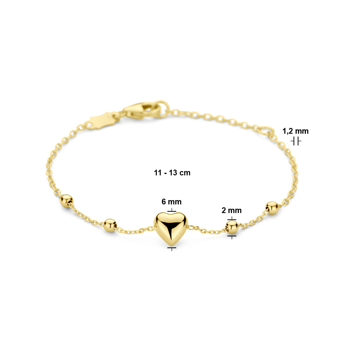 Armband hart en bolletjes (kinder collectie) 14k geelgoud