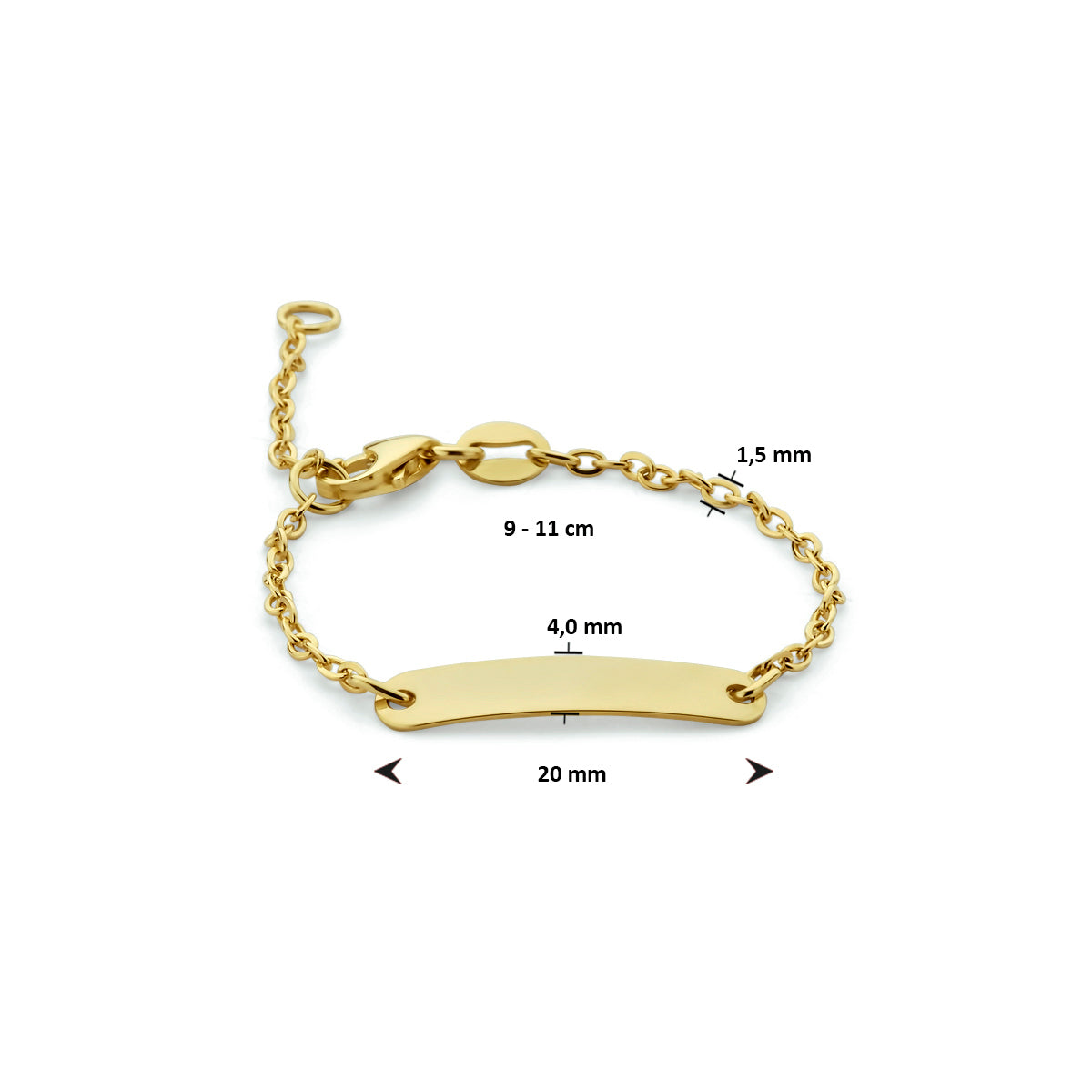 Armband graveer 1,5mm 11 - 13 cm (kindercollectie) 9k geelgoud kleurig