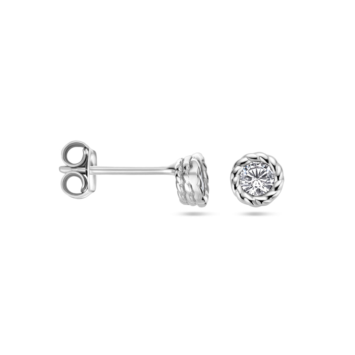 YO&NO oorknoppen zirkonia zilver gerhodineerd