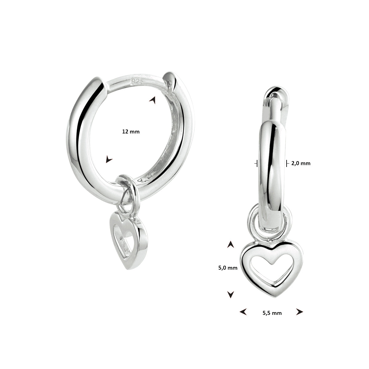 Oorringen hart (kindercollectie) zilver gerhodineerd