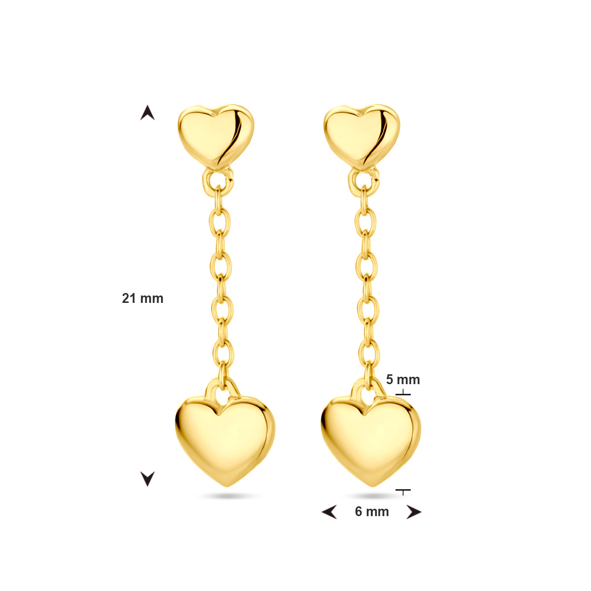Oorhangers hartjes 14k geelgoud
