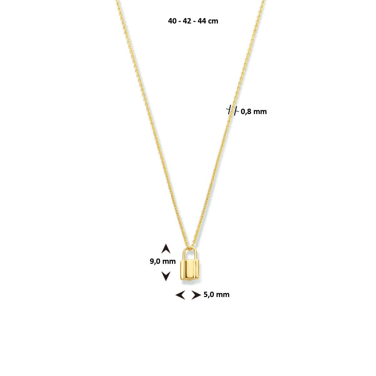 Ketting met hanger slot 40 - 42 - 44 cm 14k geelgoud