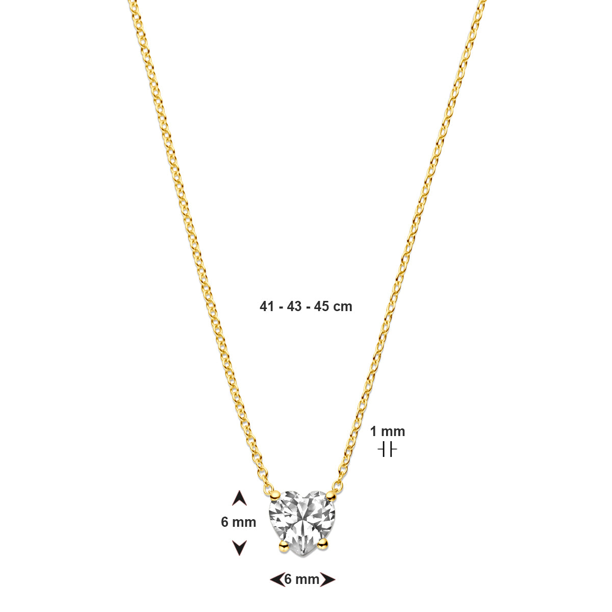 Ketting met hanger hart zirkonia 14k geelgoud
