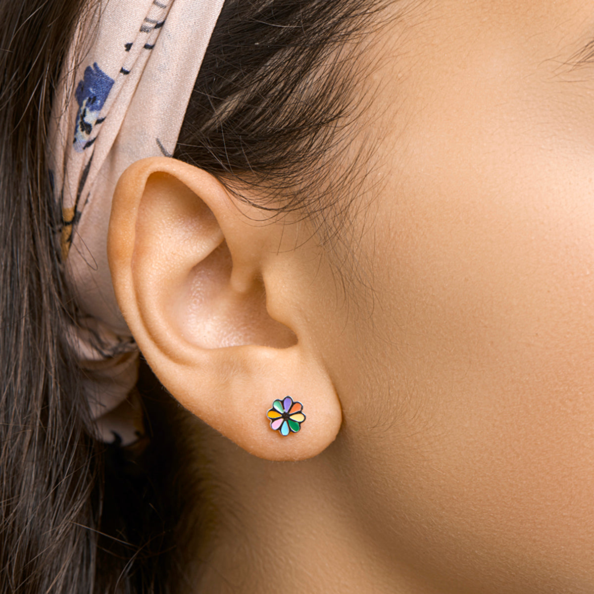 YO&NO oorknoppen bloem (kindercollectie) zilver gerhodineerd
