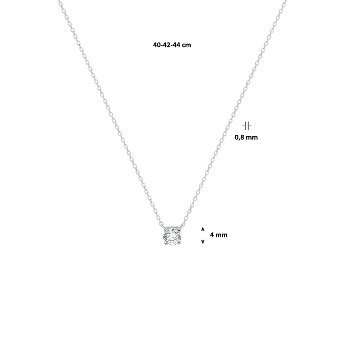Ketting zirkonia 40 - 42 - 44 cm 14k witgoud, 14k roségoud of 14k geelgoud