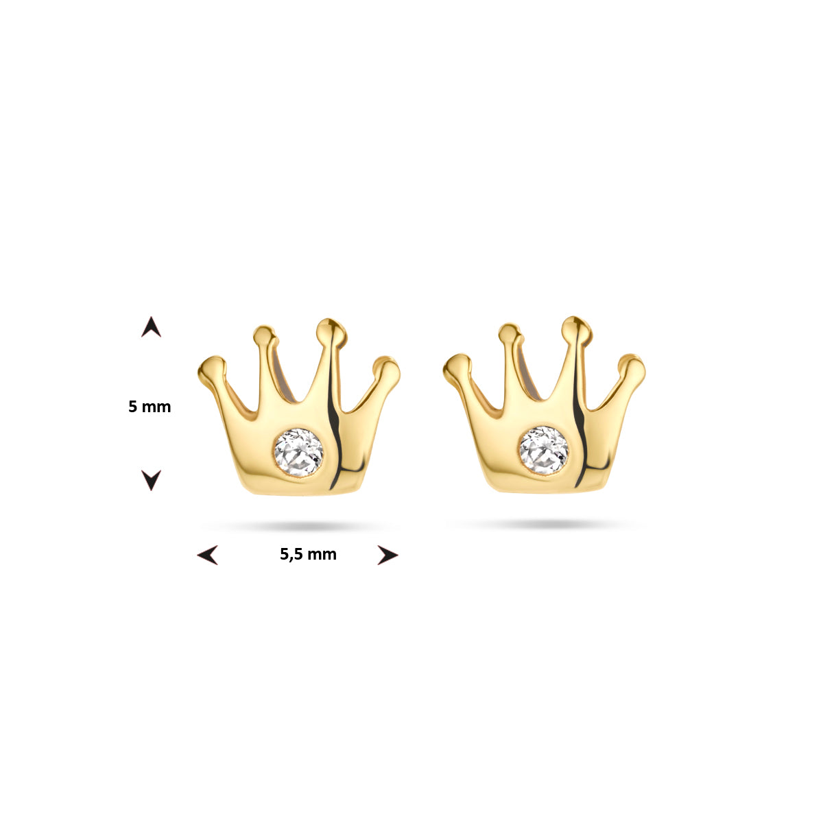 Oorknoppen kroon (kindercollectie) 14k geelgoud