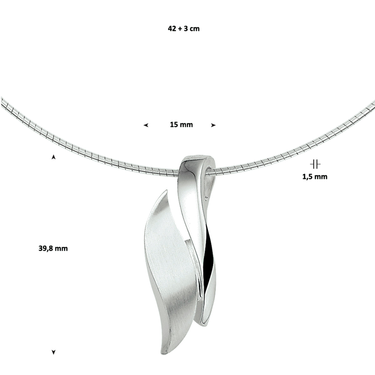 YO&NO Ketting poli/mat 42 + 3 cm zilver gerhodineerd