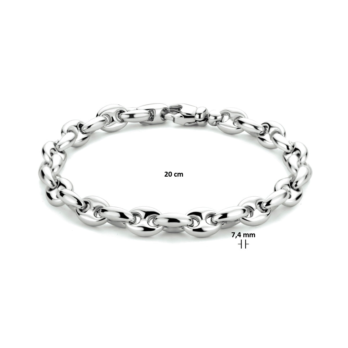 armband koffieboon 7,4 mm 20 cm zilver