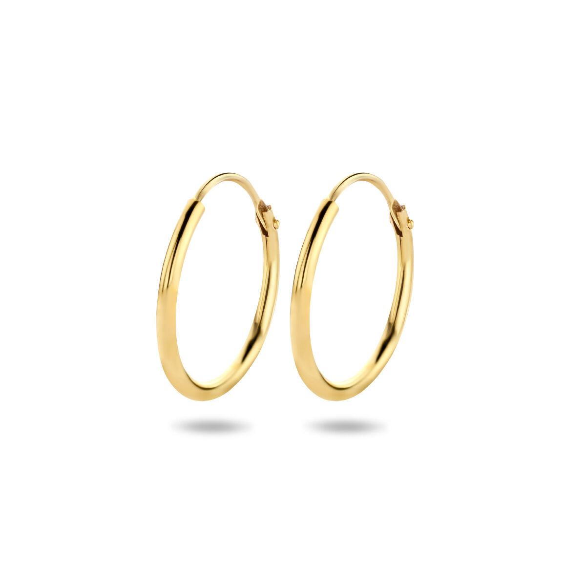Oorringen 1,3 mm ronde buis 14k geelgoud