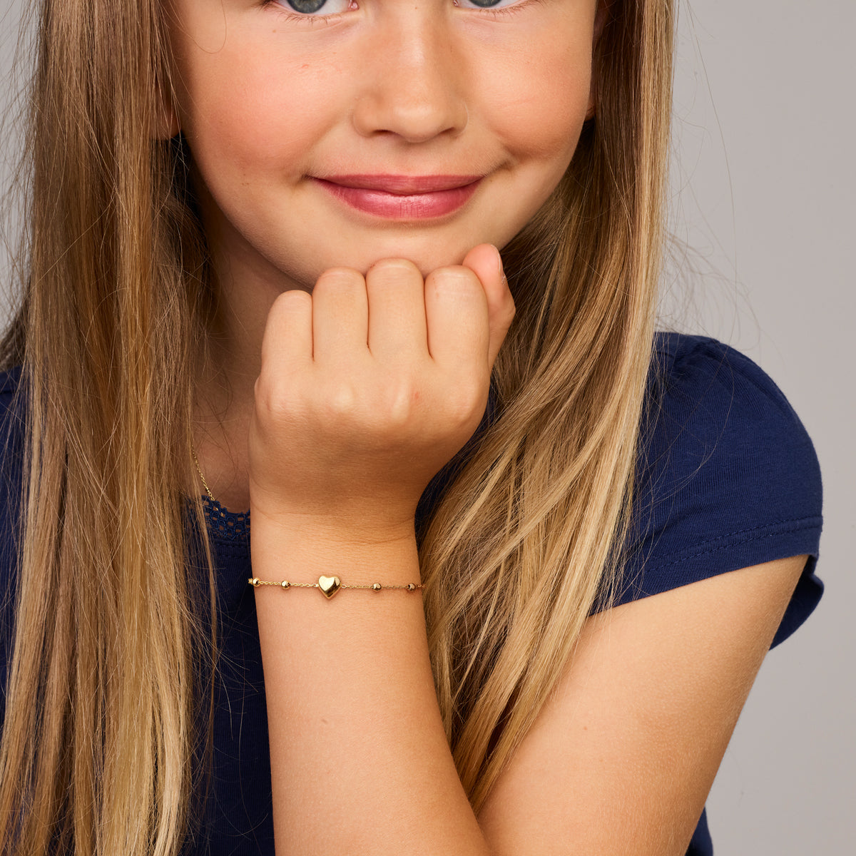 Armband hart en bolletjes (kinder collectie) 14k geelgoud