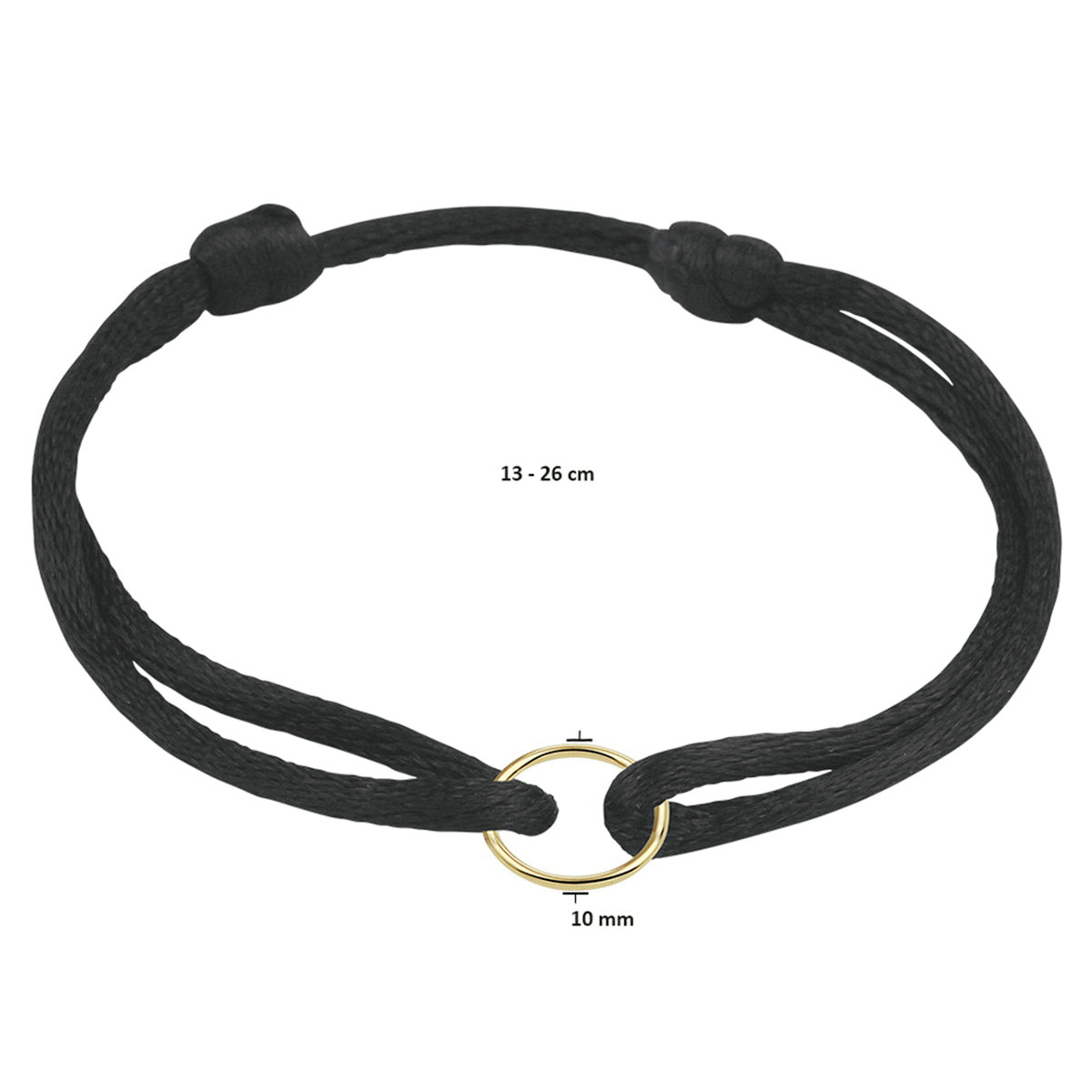 Armband/goud/ satijn/ rondje/ 10mm/ 26cm