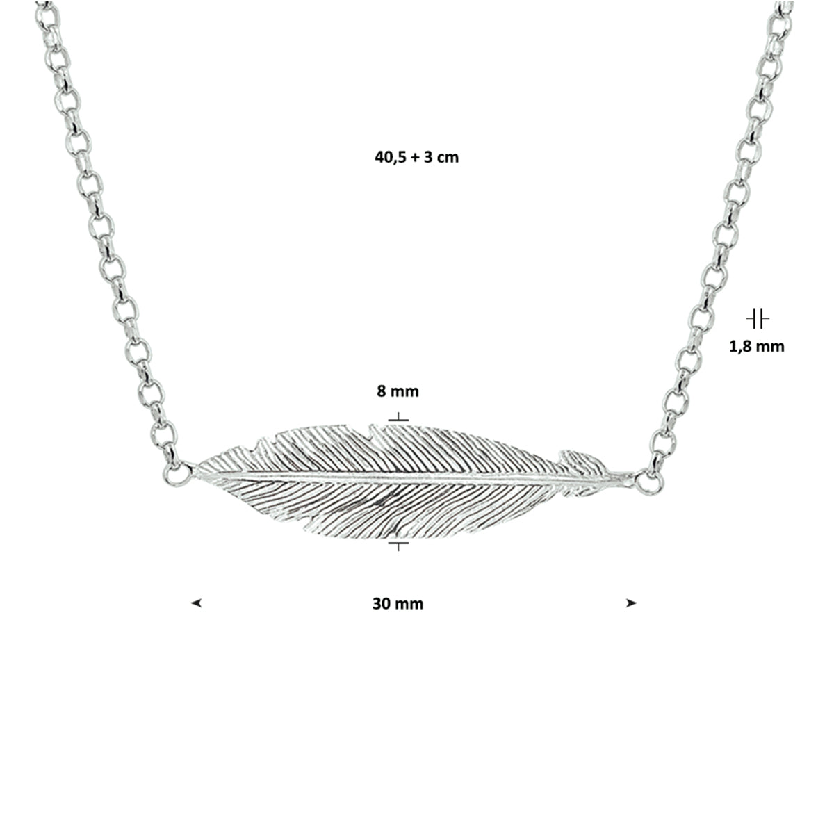 Ketting veer 40,5 + 3 cm 1 micron zilver verguld (geel) of zilver gerhodineerd