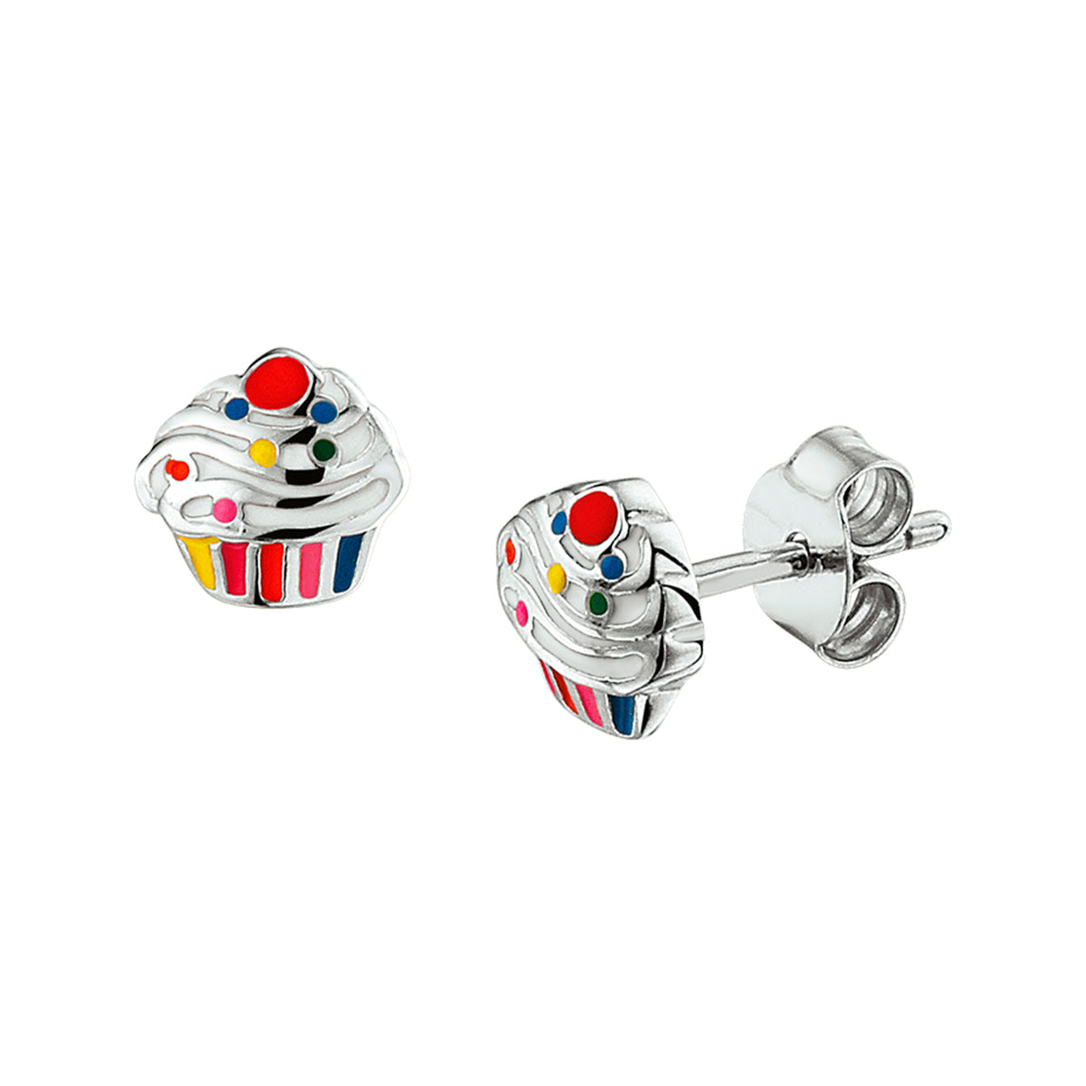 YO&NO oorknoppen cupcake (kindercollectie) zilver gerhodineerd