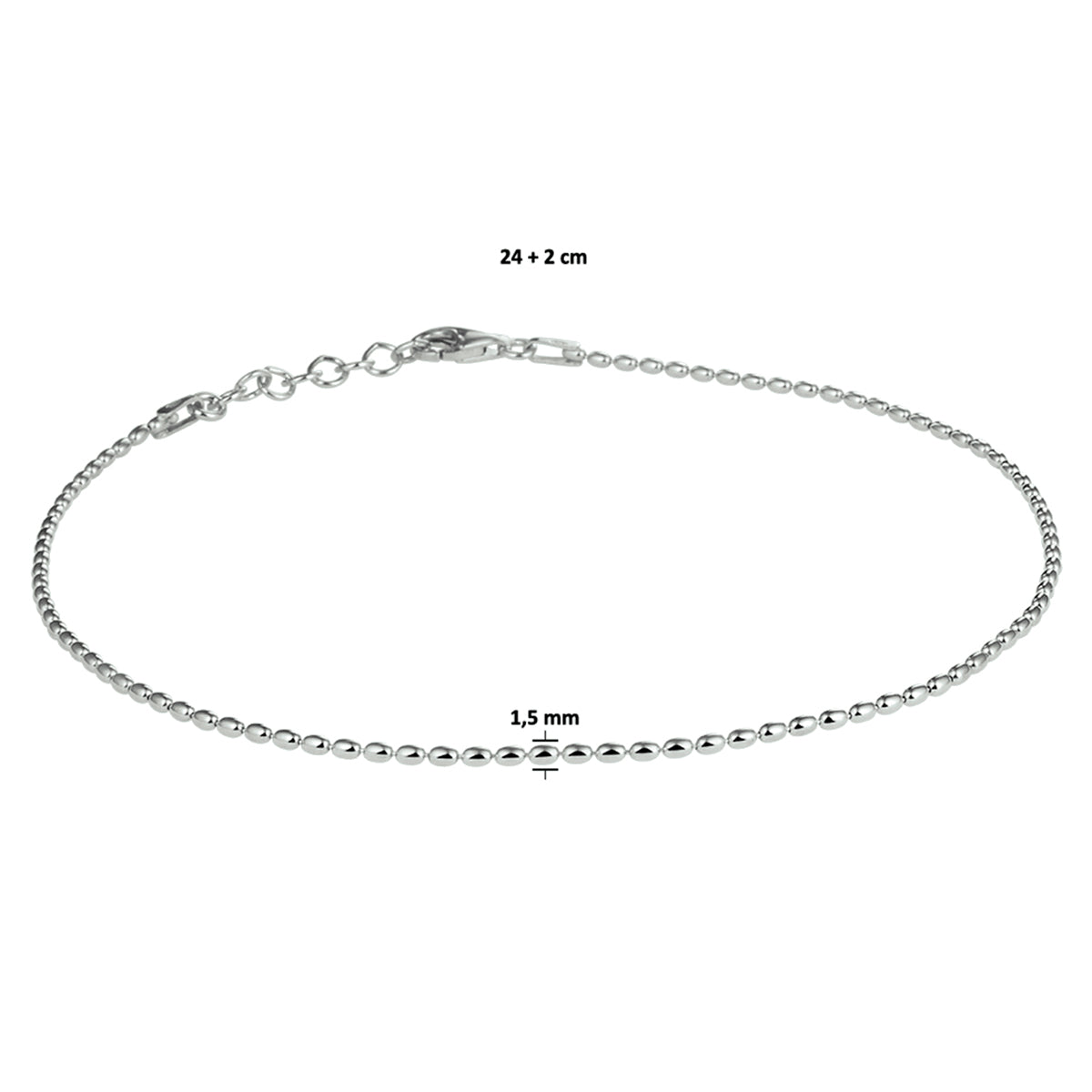 YO&NO enkelbandje bolletjes 1,5 mm 24 + 2 cm zilver gerhodineerd