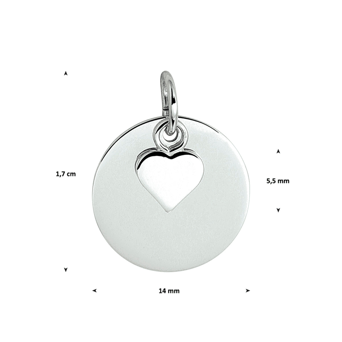 YO&NO graveerhanger met hart zilver gerhodineerd