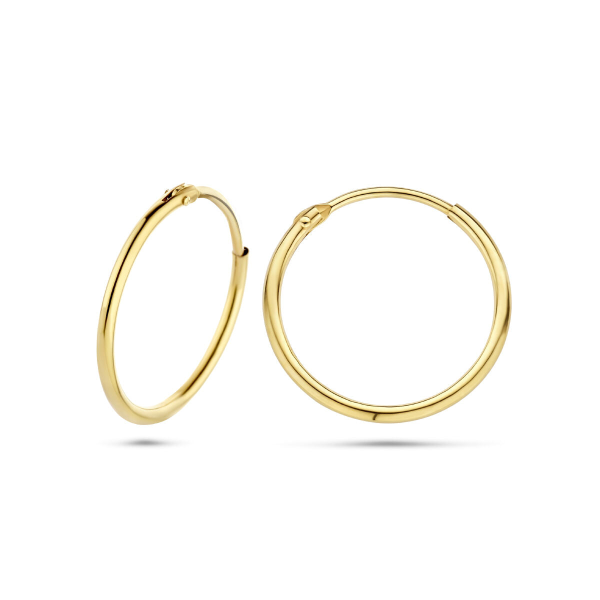 Oorringen 1,3 mm ronde buis 14k geelgoud
