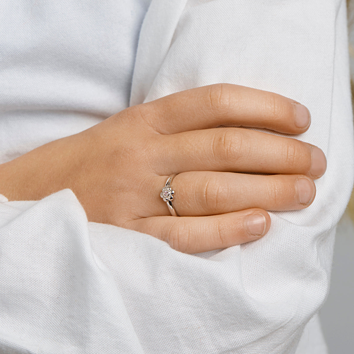 YO&NO ring bloem roze zirkonia (kindercollectie) zilver gerhodineerd