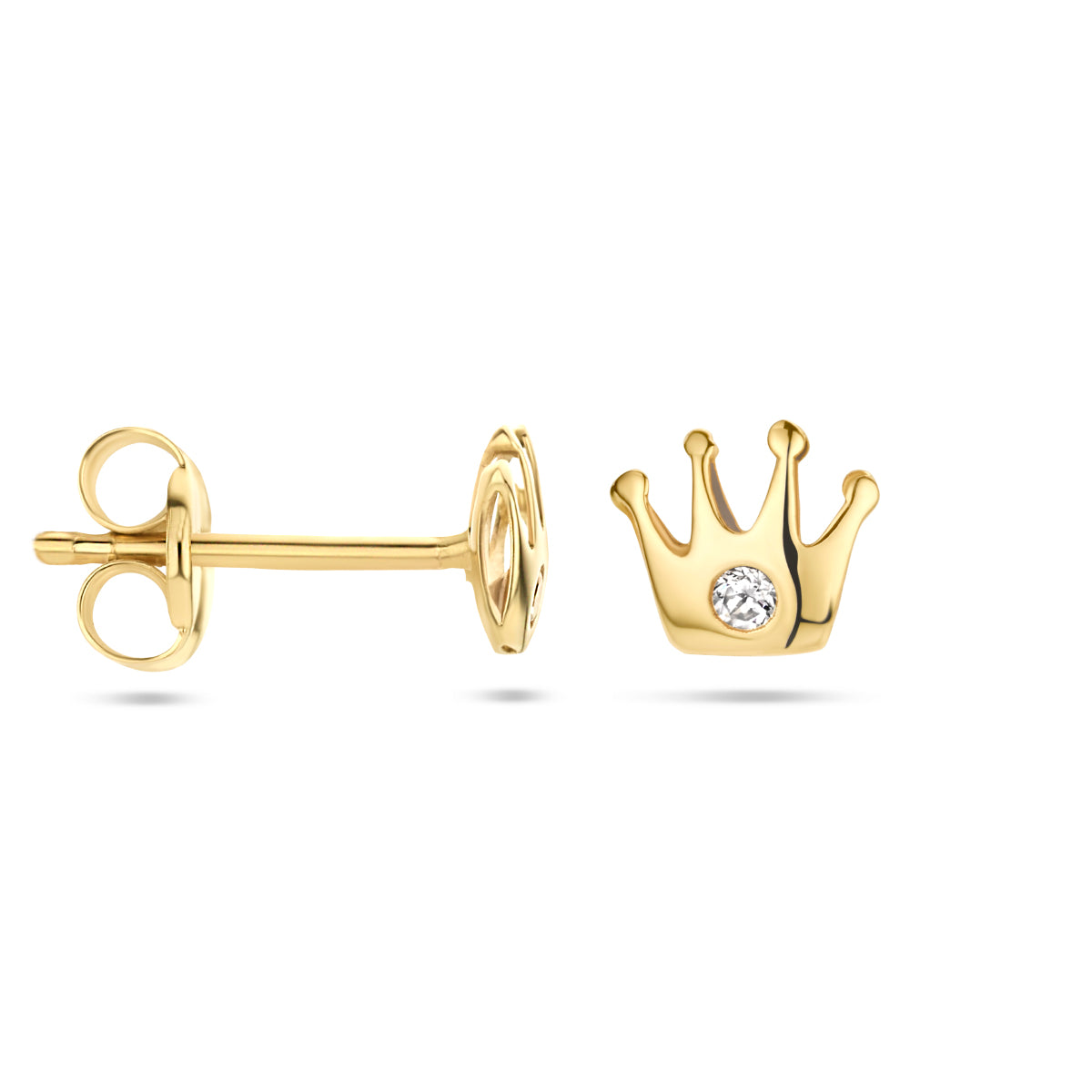 Oorknoppen kroon (kindercollectie) 14k geelgoud