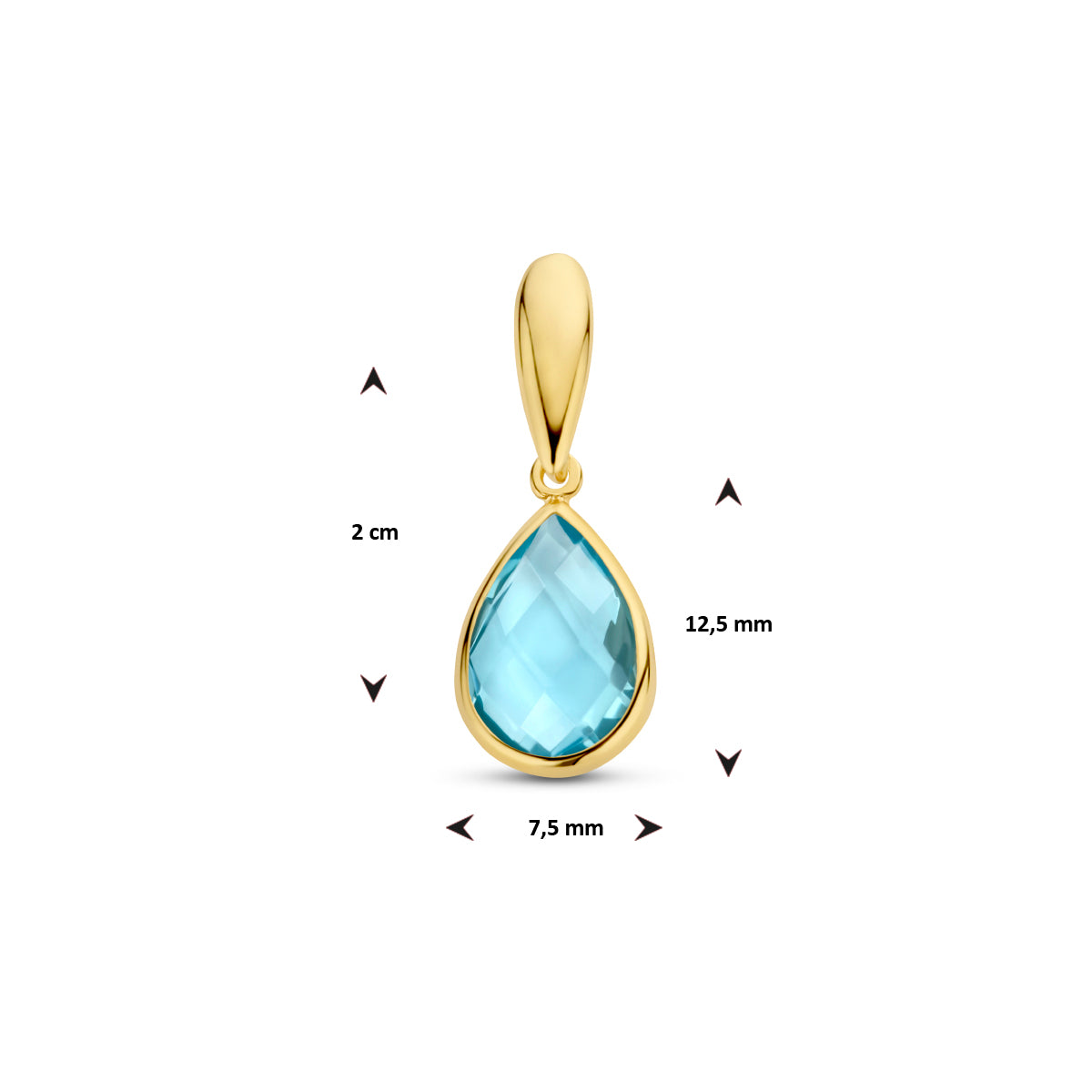 hanger/ blauw/ topaas/ 20 bij 7.5 mm/ 14k geelgoud