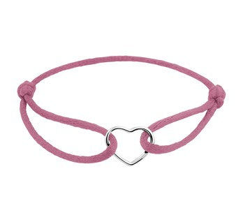 YO&NO armband satijn hart 13 - 26 cm zilver verguld (geel) of zilver gerhodineerd met rubber/nylon/etc.