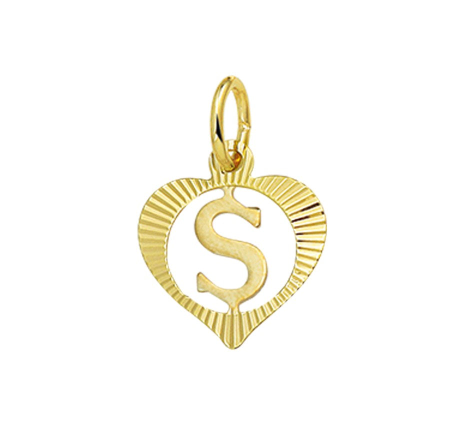 Gouden hanger hartje met letter S – 14 karaat