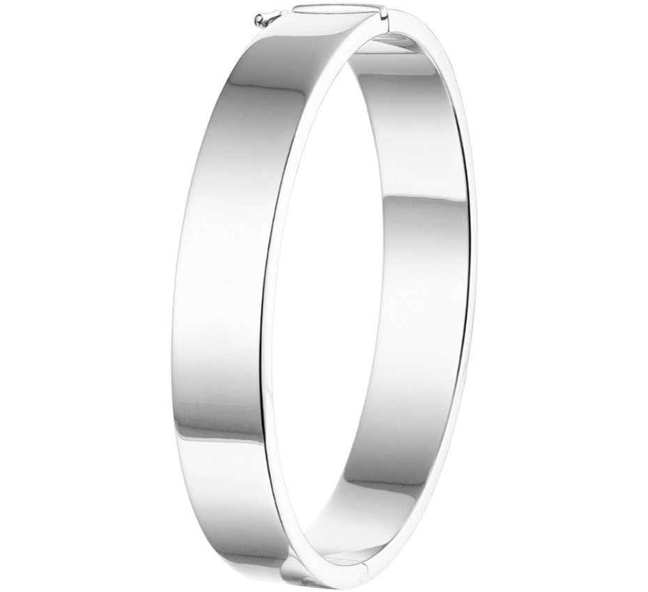 Zilveren scharnierbangle met vlakke buis 10 × 65 mm