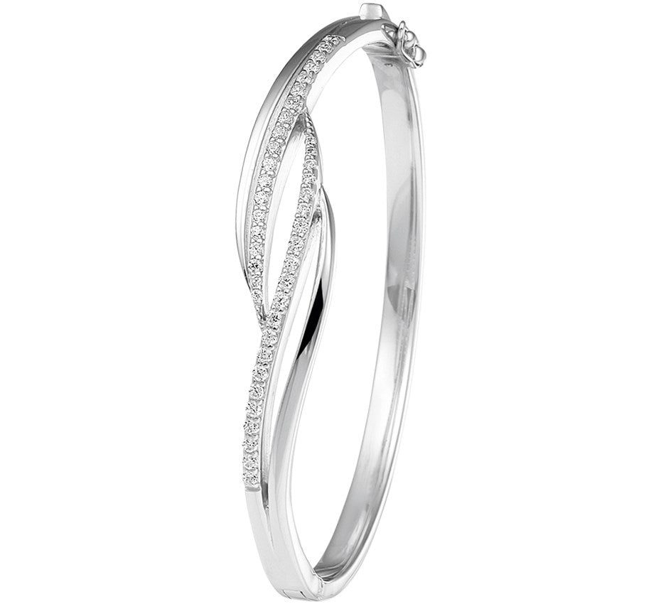 Zilveren scharnierbangle met zirkonia 11 × 60 mm