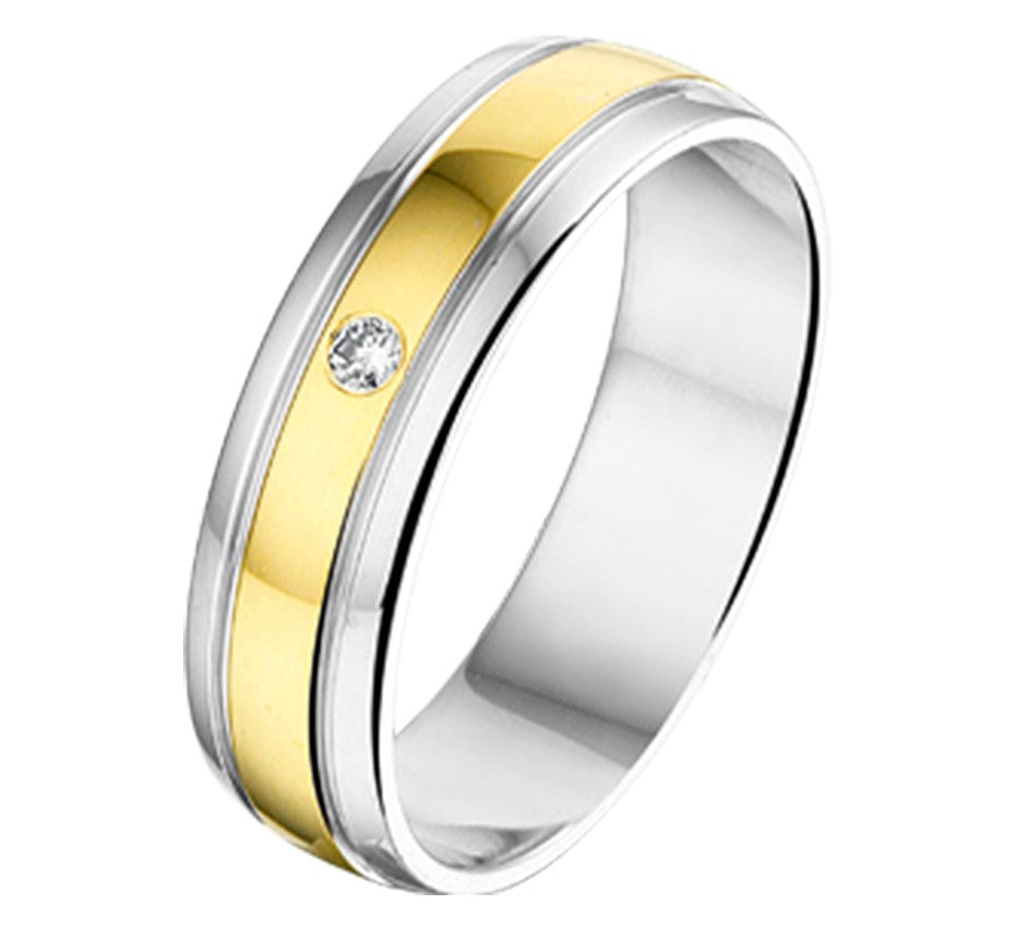 Zilveren relatiering AL751, 5 mm, met diamant 0,02 ct