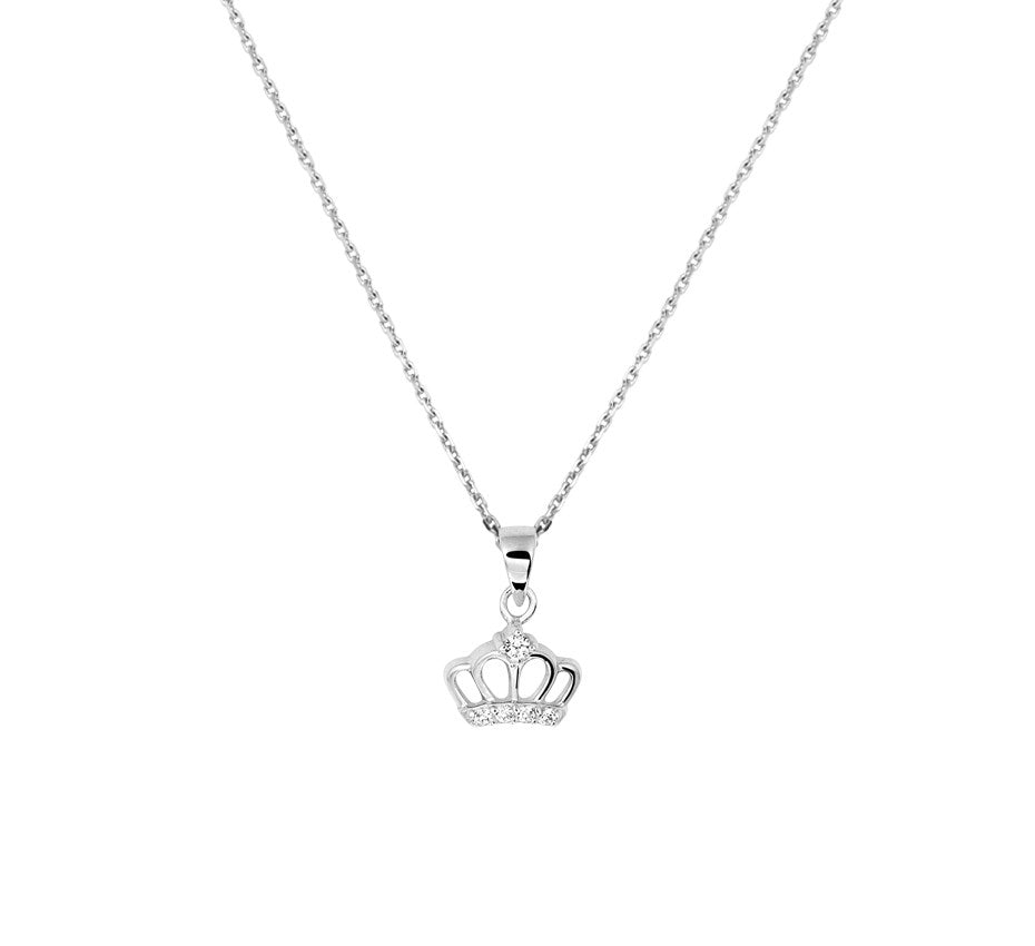 Ketting kroon zirkonia 36 + 4 cm (kindercollectie) zilver gerhodineerd