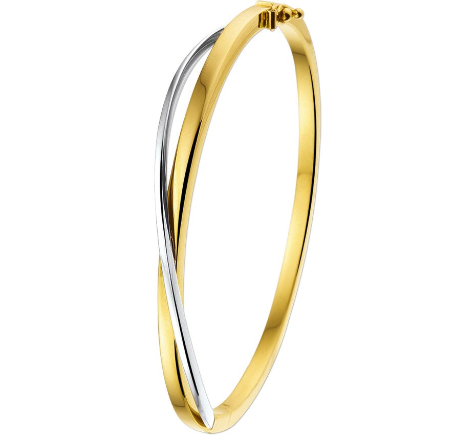 Bicolor gouden scharnierbangle 3 × 60 mm – 14 karaat