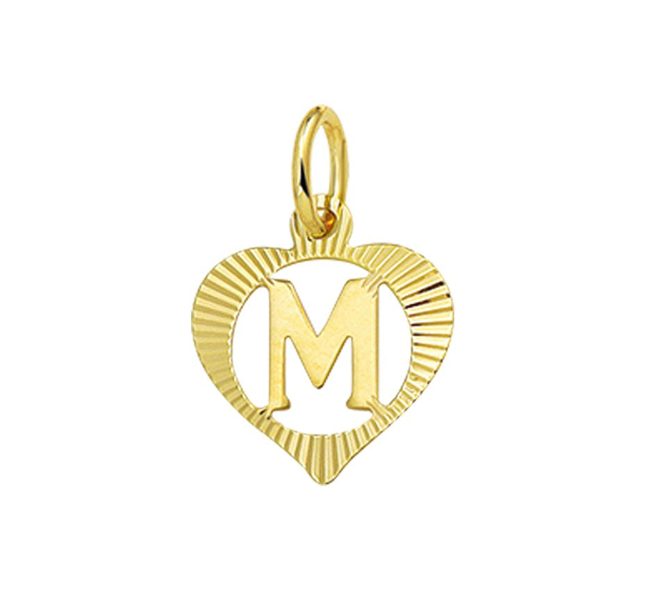Gouden hanger hartje met letter M – 14 karaat