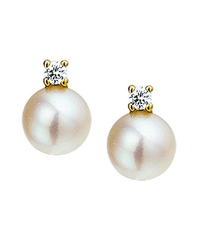 Gouden oorknopjes, parel en diamant 0,10 ct – 14 karaat