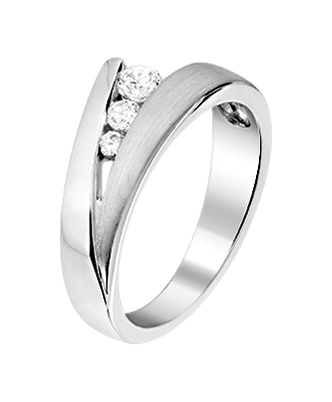 Zilveren ring met zirkonia, mat en glanzend