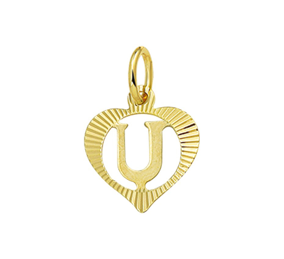 Gouden hanger hartje met letter U – 14 karaat