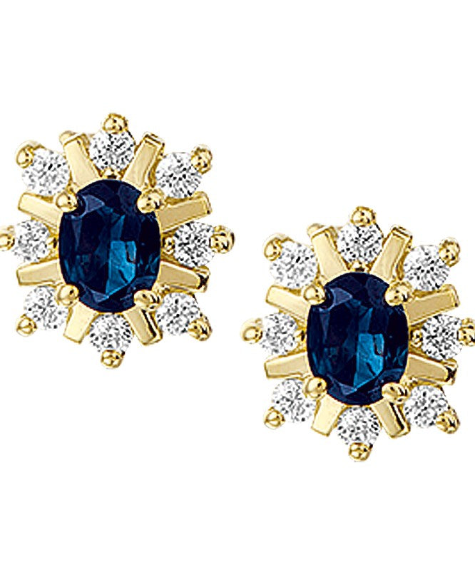 Gouden oorknopjes met saffier en diamant 9 mm