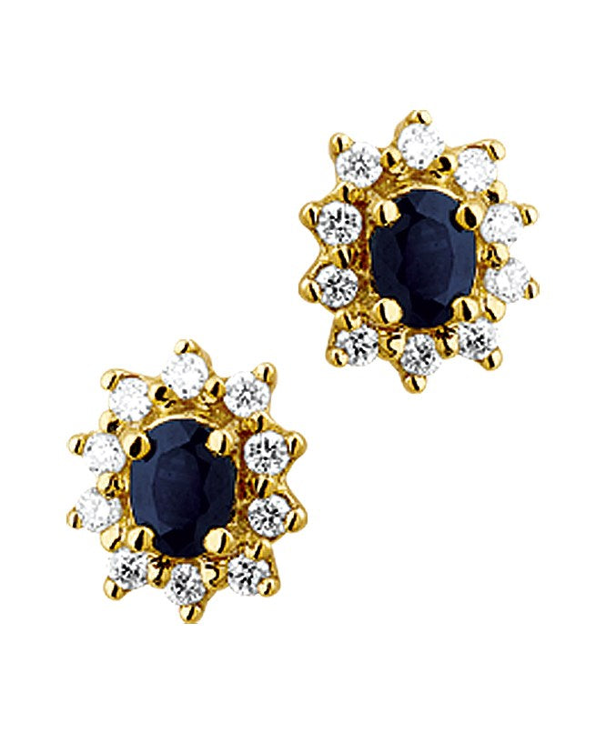 Gouden oorknopjes met saffier en diamant 8 mm
