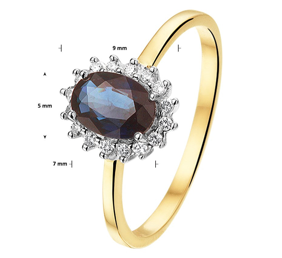 Bicolor gouden ring met saffier en diamant 0,11 ct