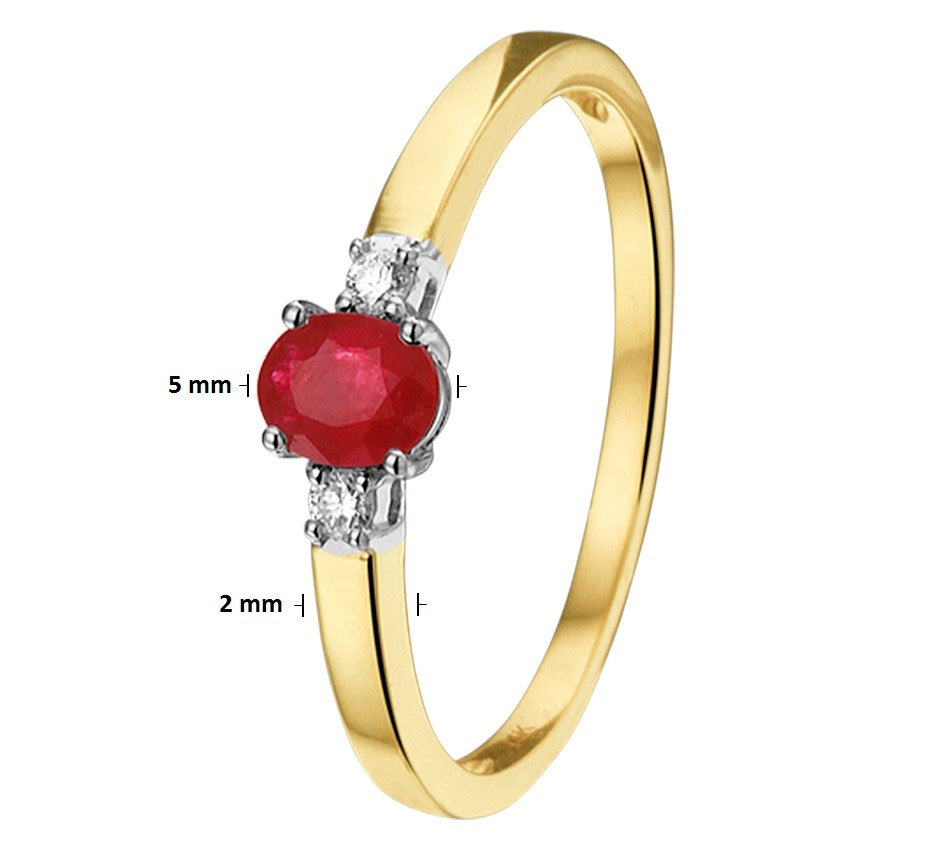Bicolor gouden ring met robijn en diamant – 14 karaat